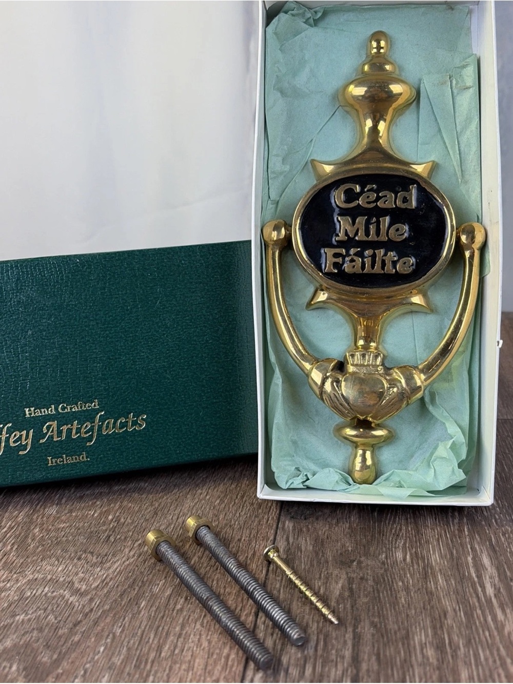 Ireland Cead Mile Failte Claddagh Brass Door Knocker - Liffey Artefacts
